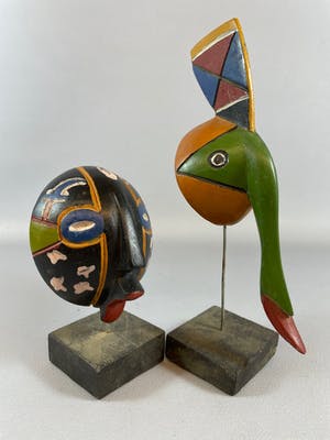Yoruba - 2 African Yoruba passport masks with stands- Nigeria. kopen? Bied vanaf 15!