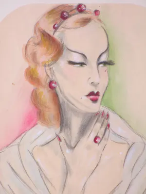 Niet of onleesbaar gesigneerd - Twee dames in Art-Deco stijl - Kleurtekeningen kopen? Bied vanaf 1!