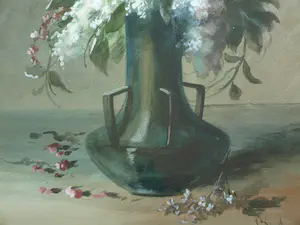 Niet of onleesbaar gesigneerd - Ingelijste aquarel , Bloemen in groene vaas – Herkent u de signatuur? kopen? Bied vanaf 1!