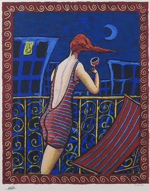 Jacques Tange - Zeefdruk, Blue Moon - Ingelijst kopen? Bied vanaf 90!