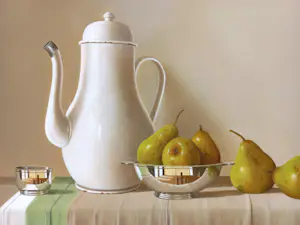 Tony De Wolf - Stilleven met peren, olieverf op paneel (zeer mooi ingelijst, groot) kopen? Bied vanaf 3950!