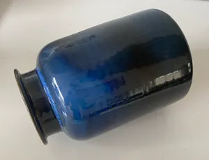 Herman Zaalberg (II) - Steengoed vaasje voorzien van blauw en bruin stroomglazuur kopen? Bied vanaf 1!
