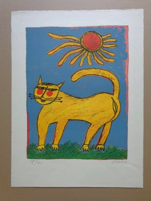 Corneille - GELE KAT / KLEURLITHO / 62x46cm / SIG / 1991 kopen? Bied vanaf 190!