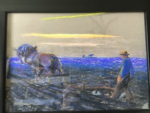 Cornelis Albert van Assendelft - Ploegende boer Pastel op karton kopen? Bied vanaf 110!