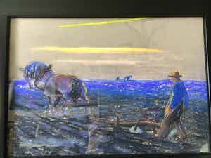 Cornelis Albert van Assendelft - Ploegende boer Pastel op karton verkocht voor € 110!