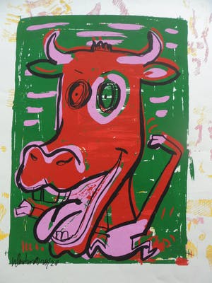 Peter Klashorst - Zeefdruk, titel. "Mad Cow Green". kopen? Bied vanaf 35!