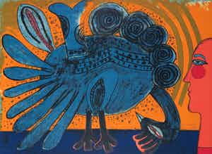 Corneille - Litho, Tête de grand oiseau verkocht voor € 1!