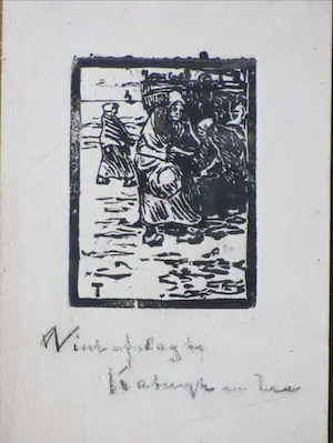 Niet of onleesbaar gesigneerd - Vischafslag te Katwijk aan Zee - Houtsnede kopen? Bied vanaf 1!