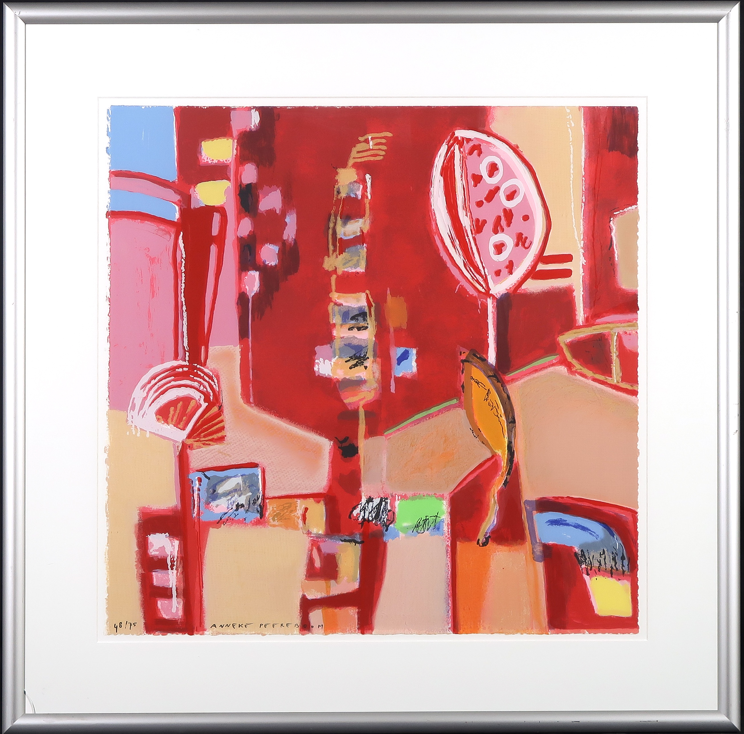 Anneke Peereboom - Zeefdruk, Teatro Rojo II - Ingelijst kopen? Bied vanaf 35!