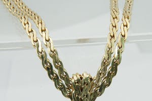 1921 -Vintage 14 kt goud & diamant (1.00ct) dubbele Scroll ketting - Strikmodel kopen? Bied vanaf 1340!