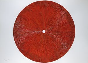 Pim Lenos - Olieverf op papier, Compositie in rood - Ingelijst (Groot) kopen? Bied vanaf 800!