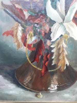 Niet of onleesbaar gesigneerd - Bloemstilleven in koperen kolenkit. kopen? Bied vanaf 10!