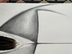 Ger Daniels - De Pijl, tekening collage met veren, hand gesigneerd kopen? Bied vanaf 65!
