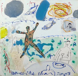 Dominique Chan - Gemengde techniek en collage op doek, Zonder titel kopen? Bied vanaf 100!