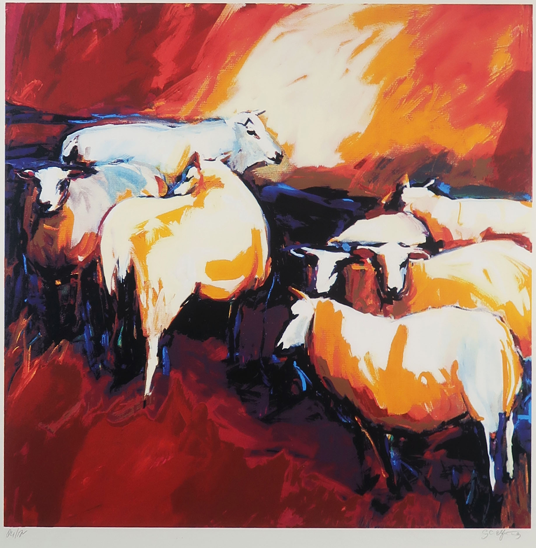 Gerda Elfring - Zeefdruk, Schapen - Ingelijst kopen? Bied vanaf 40!