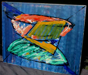 Fien Huth - Olieverf op doek: Abstracte compositie - 1990 kopen? Bied vanaf 399!