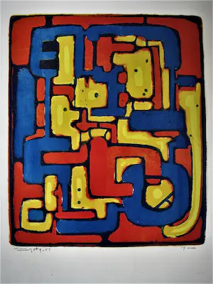 Wim Motz - Bijzondere 1957 geometrische kleuren Lithografie "Labyrinth" handgesigneerd kaufen? Bieten Sie von 37!