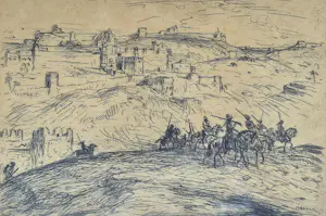 Marius Bauer - ets - Ruiters op heuvel, gesigneerd r.o. kopen? Bied vanaf 149!