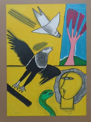 Corneille - GEEL HOOFD & VOGEL / KLEURLITHO / 70x50cm / SIG / 2001 kopen? Bied vanaf 95!