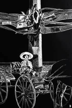 Shinkichi Tajiri - Vrouw in koets voor Tajiri assemblage, zeefdruk verkocht voor € 75!