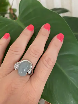 Talento Italiano designer 18 KT witgouden ring met aquamarijn en diamanten kopen? Bied vanaf 900!
