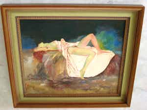 Niet of onleesbaar gesigneerd - Liggend naakt met rood haar. verkocht voor € 10!