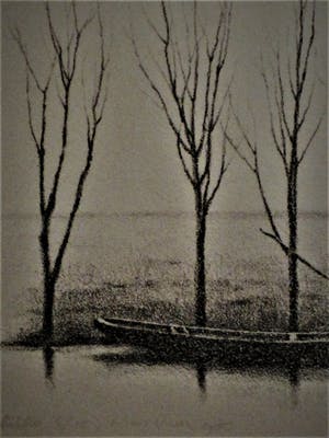 Hans Visser - Verstilde Grafiek - Zeer bep. Oplage (12) - "bootje in Polderlandschap" gesignee kopen? Bied vanaf 10!