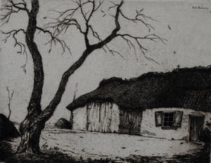 Dirk Baksteen - ets: boerderij met boom kopen? Bied vanaf 80!