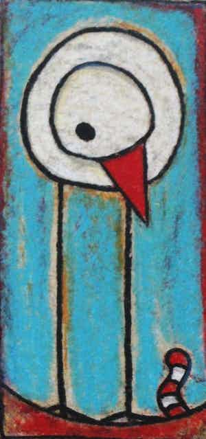 Hans Innemee - ingelijste zeefdruk: Bird, worm... - 2000 verkocht voor € 150!