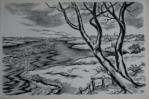 Thijs Mauve - Houtgravure - Winterlandschap aan de Nederrijn kopen? Bied vanaf 40!