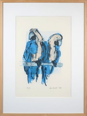Ellen Meuwese - Giclée, Papegaaien op stok - Ingelijst kopen? Bied vanaf 1!