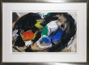 Eugene Brands - Grote expressieve gouache getiteld 'Palet' - Ingelijst verkocht voor € 1!