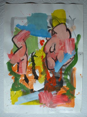 Peter Klashorst - Acrylverf op papier , Abstracte naakten in abstract landschap – 70 x 50 cm. kopen? Bied vanaf 1!