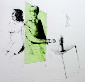 Kees Spermon - zeefdruk: conversation piece green - 1973 verkocht voor € 45!