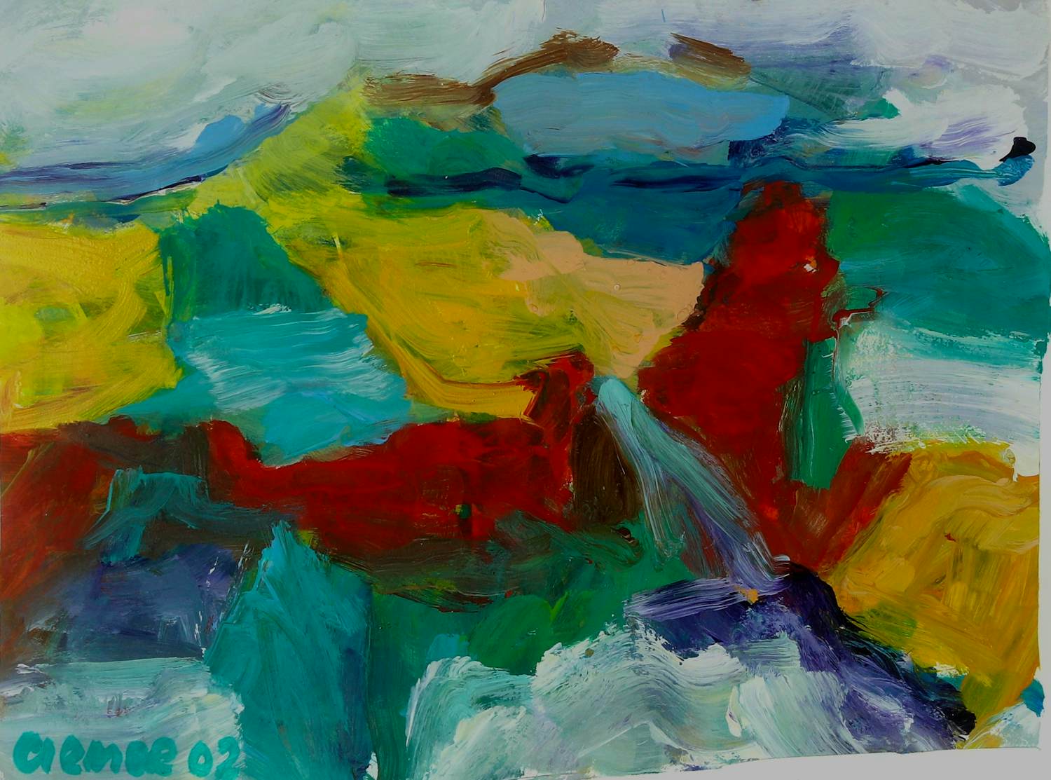 Jan Cremer - Ingelijste olieverf op papier: abstracte compositie - 2002(nette lijst!) kopen? Bied vanaf 2499!