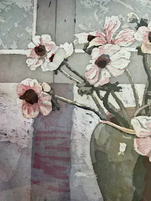 Marcel Schellekens - Kleur ets Roze anemonen in vaas, gesigneerd en ingelijst kopen? Bied vanaf 95!