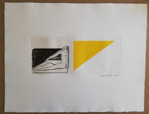 Hannes Postma - NAAKTE VROUW MET DRIEHOEK / ZW-W ETS EN KLEURETS + RELIEF / 50x65cm / SIG kopen? Bied vanaf 21!