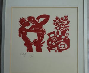 Eddy Varekamp - Sjabloondruk, “Aan tafel” - gesigneerd & ingelijst kopen? Bied vanaf 1!