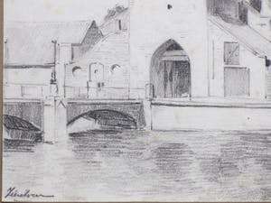 Johan Christiaan Kerkmeijer - Havenpoort in Zierikzee - Tekening kopen? Bied vanaf 45!