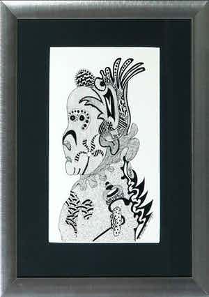 Hans Schoots - Pentekening, Zonder titel - Ingelijst verkocht voor € 35!