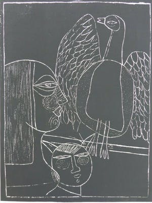 Corneille - FEMME ET FAUNE FAMILIERE / ZW-W ETS / 76x56cm / SIG 1978 kopen? Bied vanaf 175!