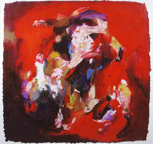 Peter Munnik - Zeefdruk, Zonder titel rood - Ingelijst (Groot) kopen? Bied vanaf 50!