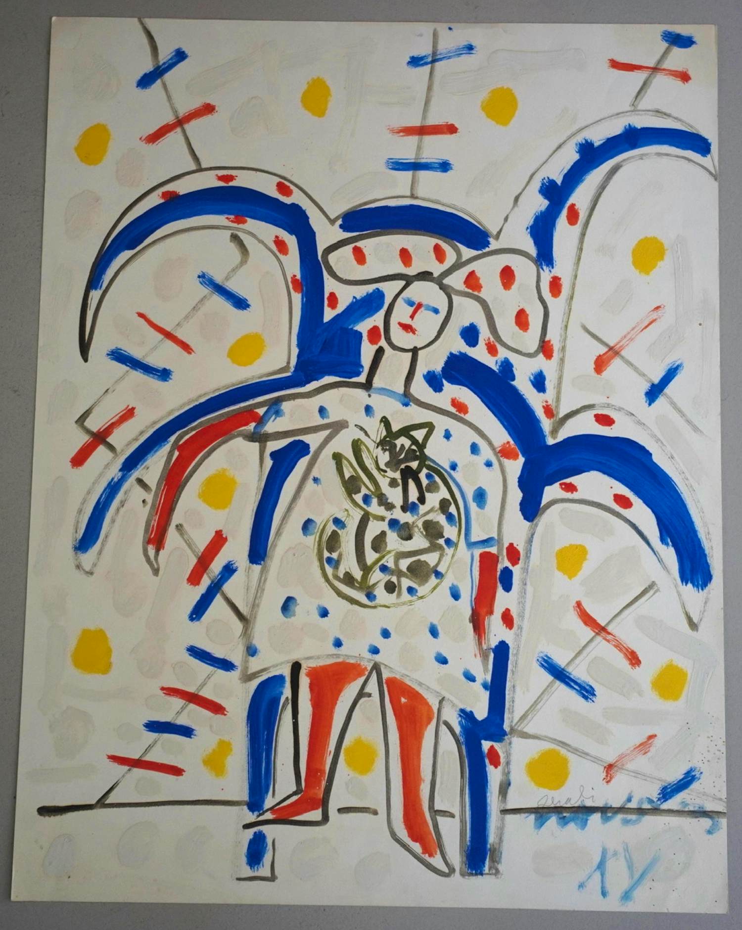 Armand Avril - Grote originele gouache (65 x 50 cm) – Speelse abstracte compositie kopen? Bied vanaf 449!