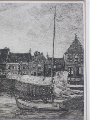 Ids Wiersma - Friese havenstad met driemaster - Ets kopen? Bied vanaf 140!