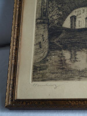 Niet of onleesbaar gesigneerd - Ingelijste ets, Stadsgezicht Hamburg , Ellerntorsbrücke – ca. 1930 ? kopen? Bied vanaf 1!