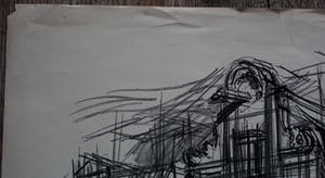 Hans Vleugels - Krijttekening: Gevel van een gebouw - 1961 kopen? Bied vanaf 49!