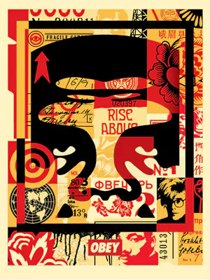 AcheterShepard Fairey - 3-FACE COLLAGE Signed Lithograph Part 1? Enchérissez de 10!