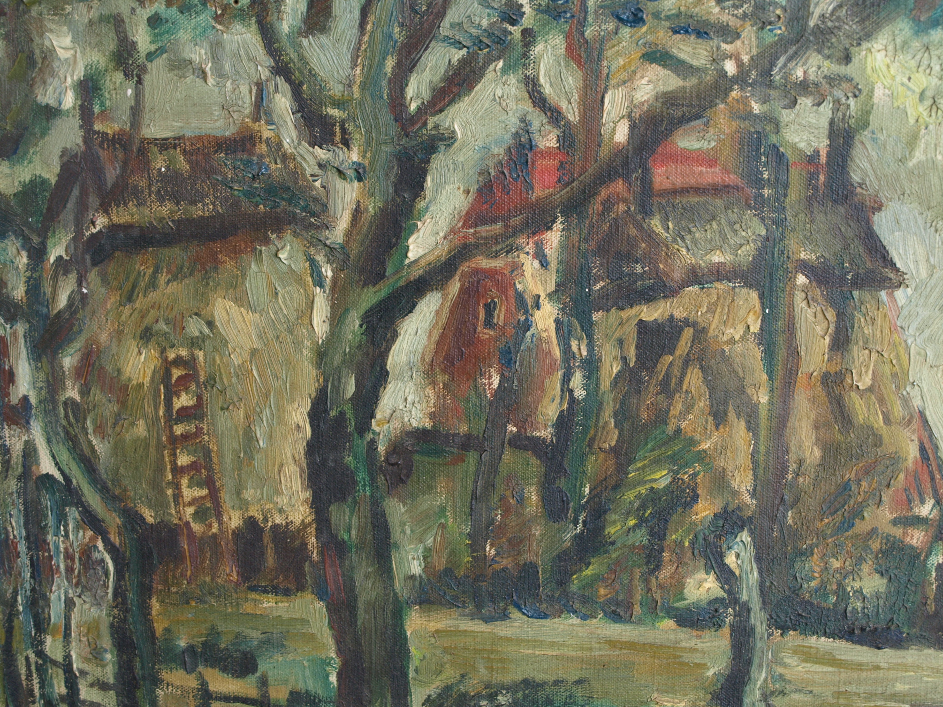 Niet of onleesbaar gesigneerd - Olieverf op doek , Boerderij – ingelijst  kopen? Bied vanaf 1!