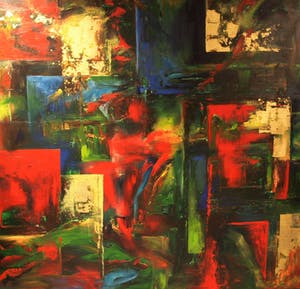 Niet of onleesbaar gesigneerd - Acrylverf op doek XXL , Abstract – 185 x 200 cm kopen? Bied vanaf 1!