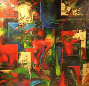 Niet of onleesbaar gesigneerd - Acrylverf op doek XXL , Abstract – 185 x 200 cm verkocht voor € 1!